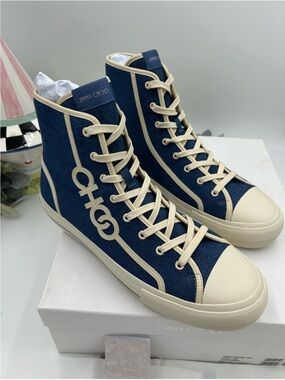 Men’s Jimmy Choo FENIX denim high top logo sneakers size 44.5